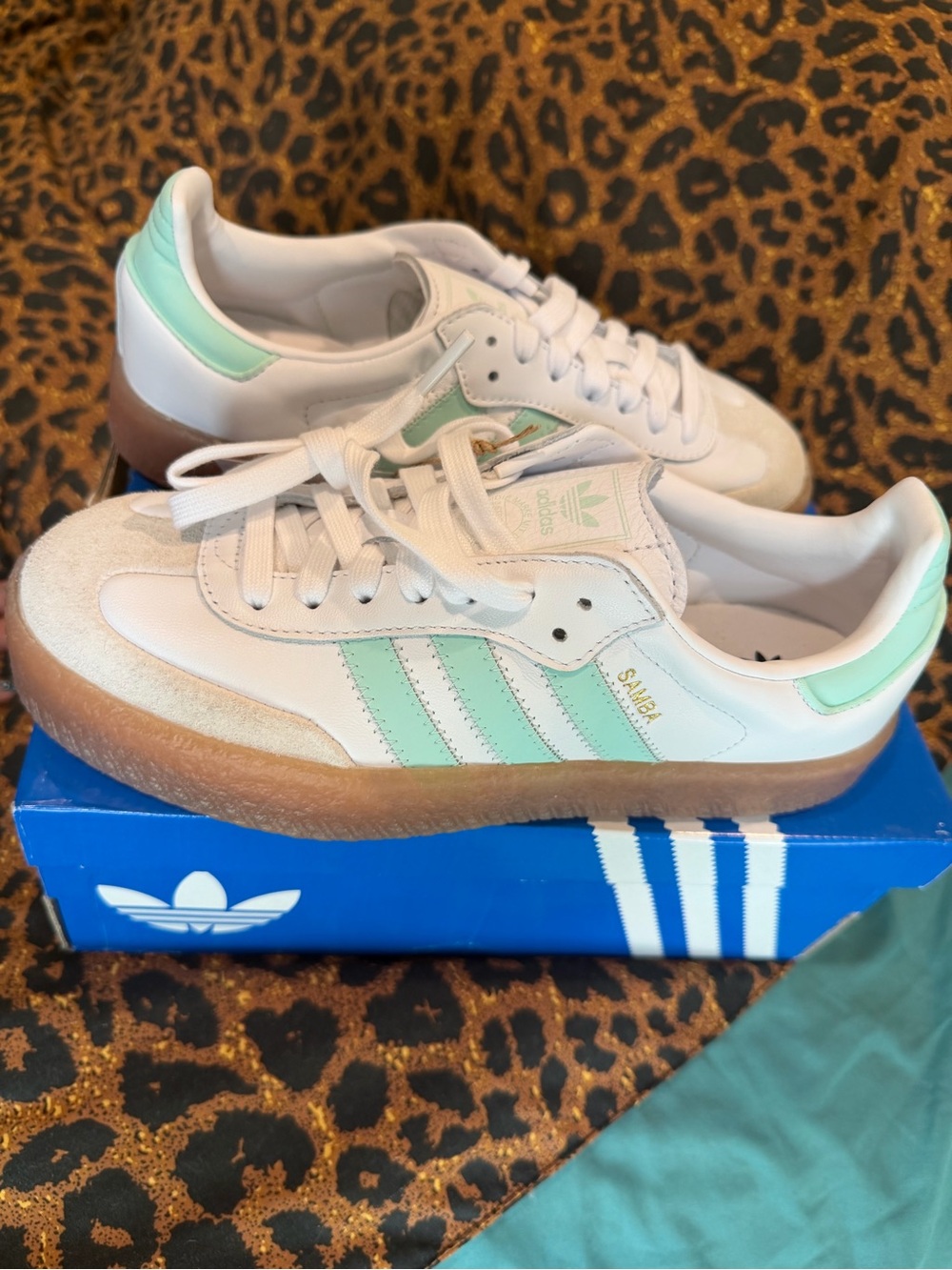 adidas Samba J Sneakers in White with Mint and Gum - Picture 3 of 5